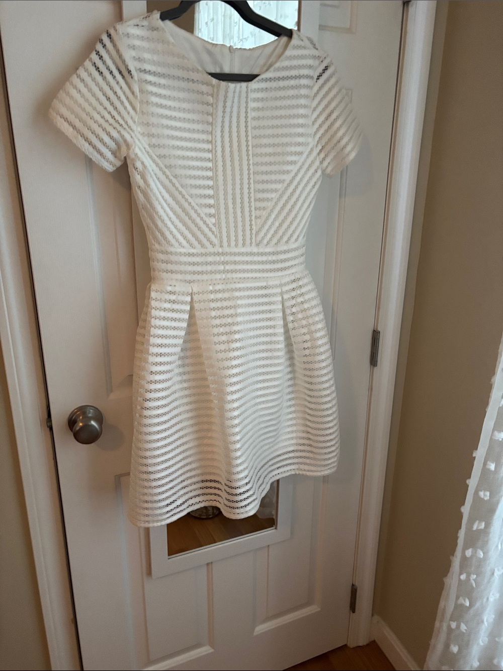 White Short-Sleeve Fit-and-Flare Mini Dress